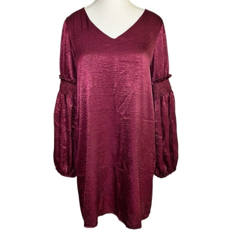 Everly Maroon Shift Mini Dress with bell sleeves